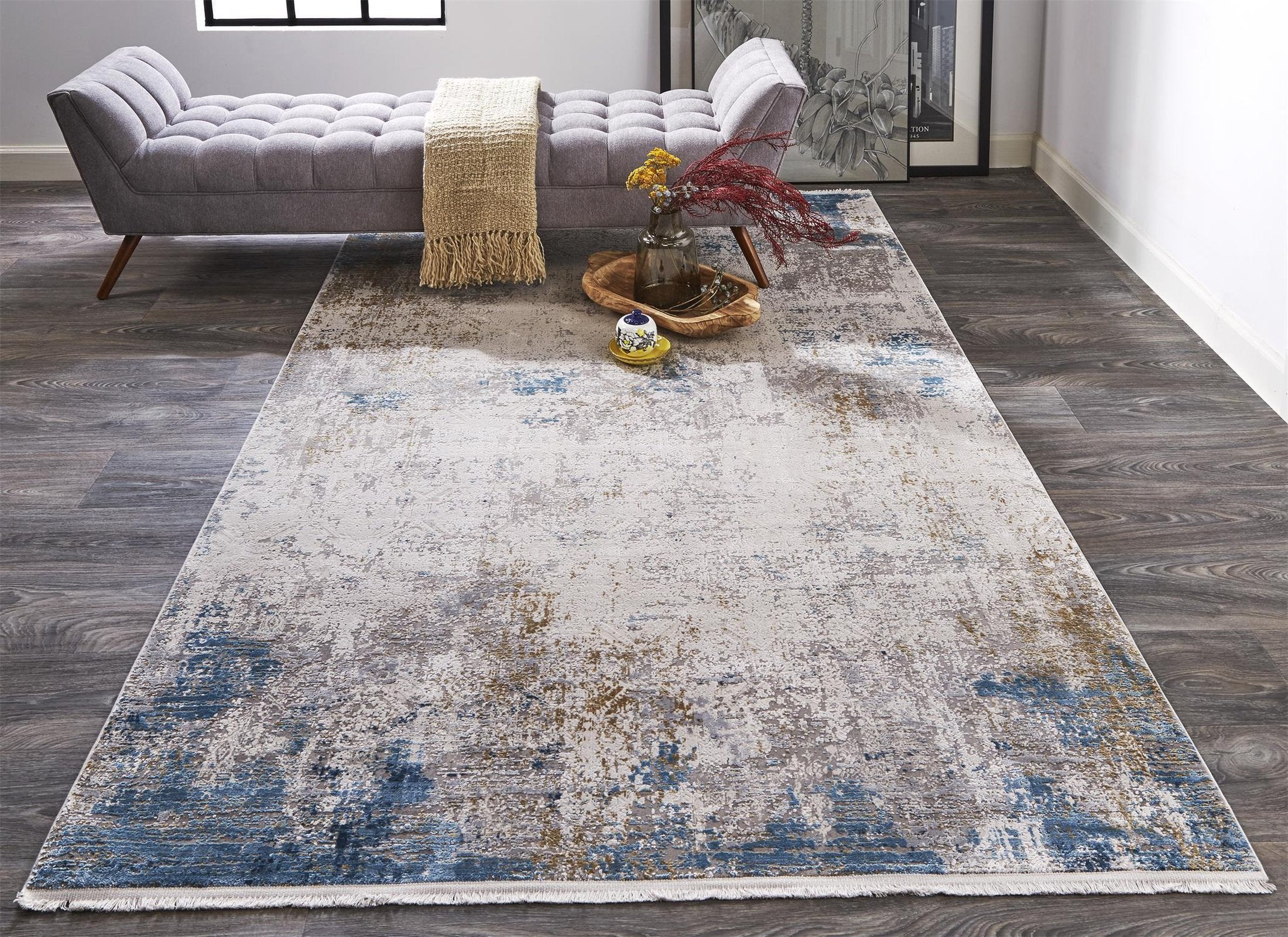 Feizy Cadiz 3889F Rug in Ivory/Blue