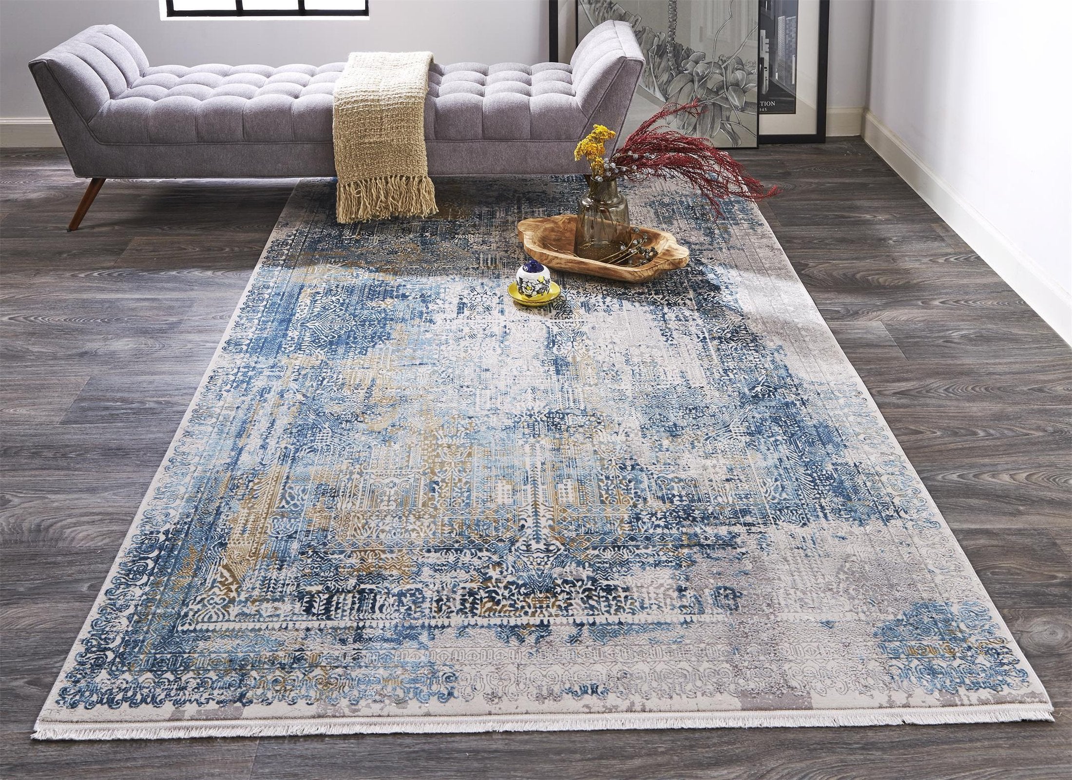 Feizy Cadiz 3890F Rug in Blue/Gray