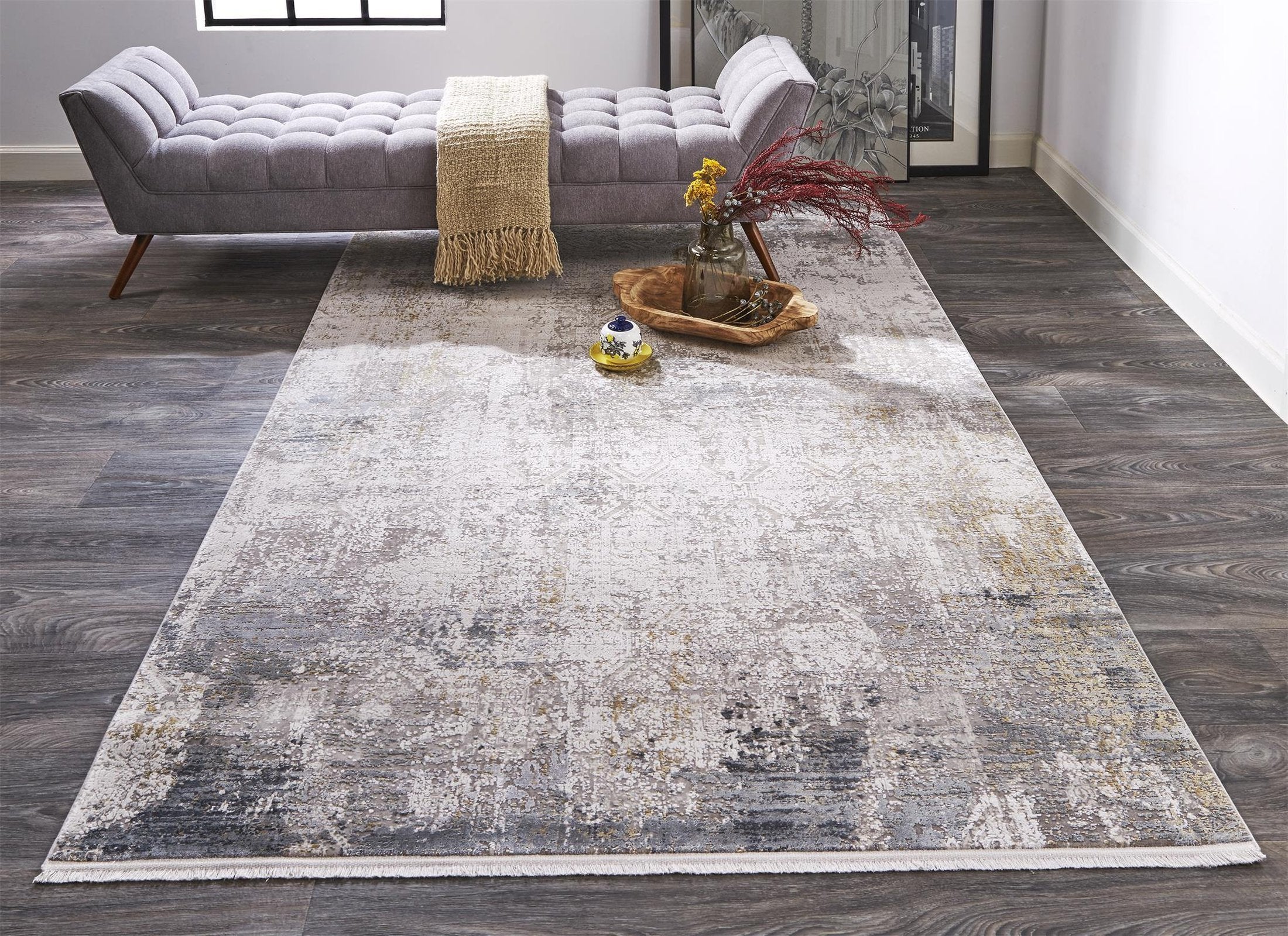 Feizy Cadiz 3892F Rug in Light Gray/Ivory