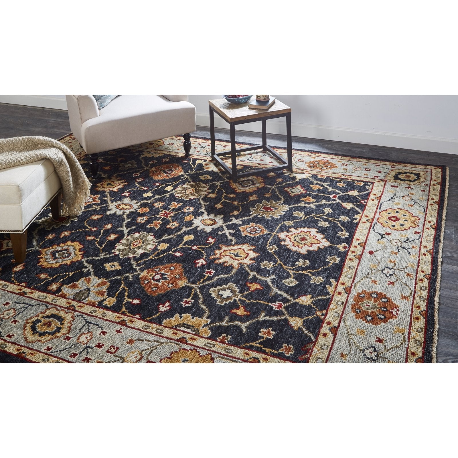 Feizy Carrington 6500F Rug in Black / Gold