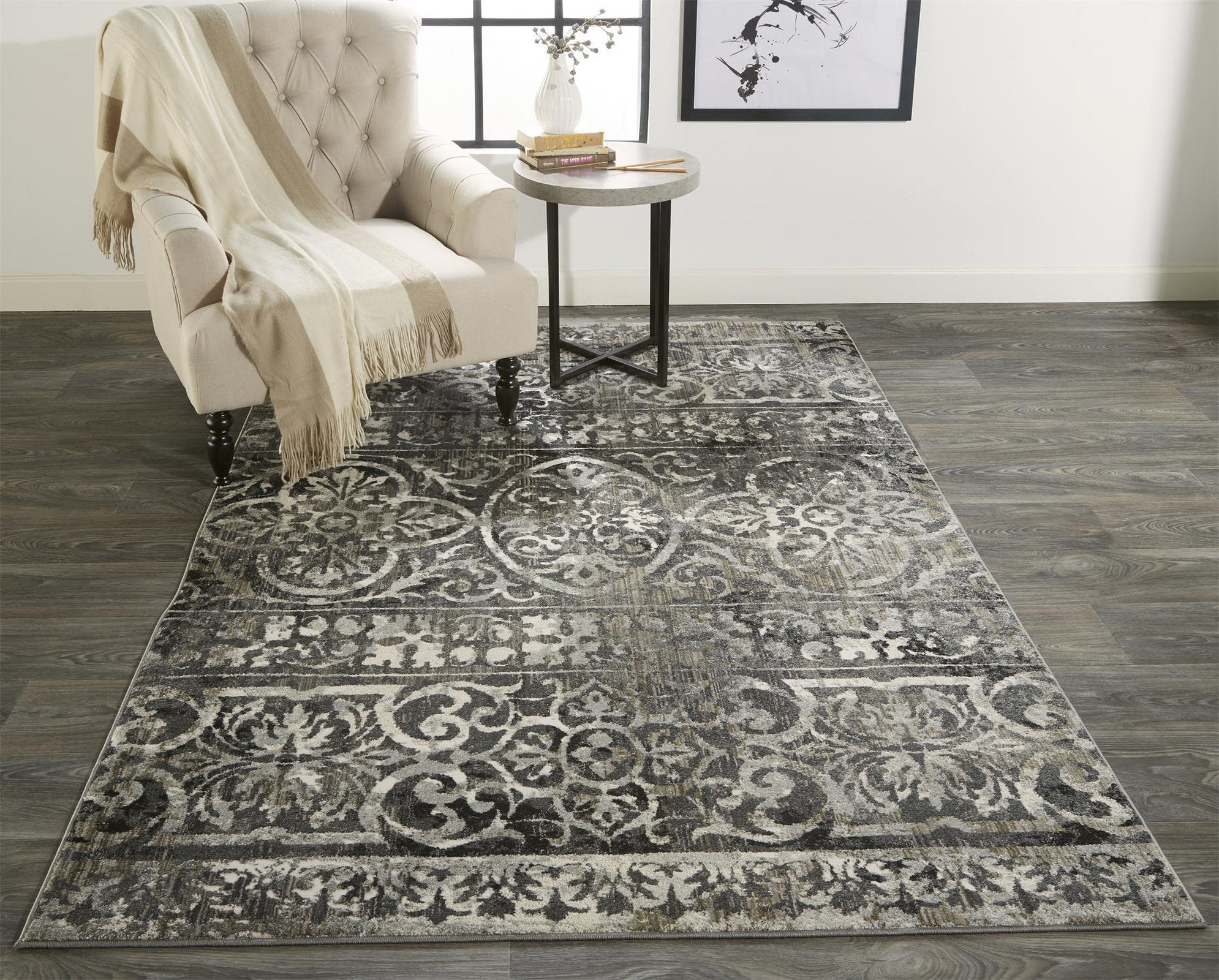 Feizy Kano 3871F Rug in Charcoal/Ivory