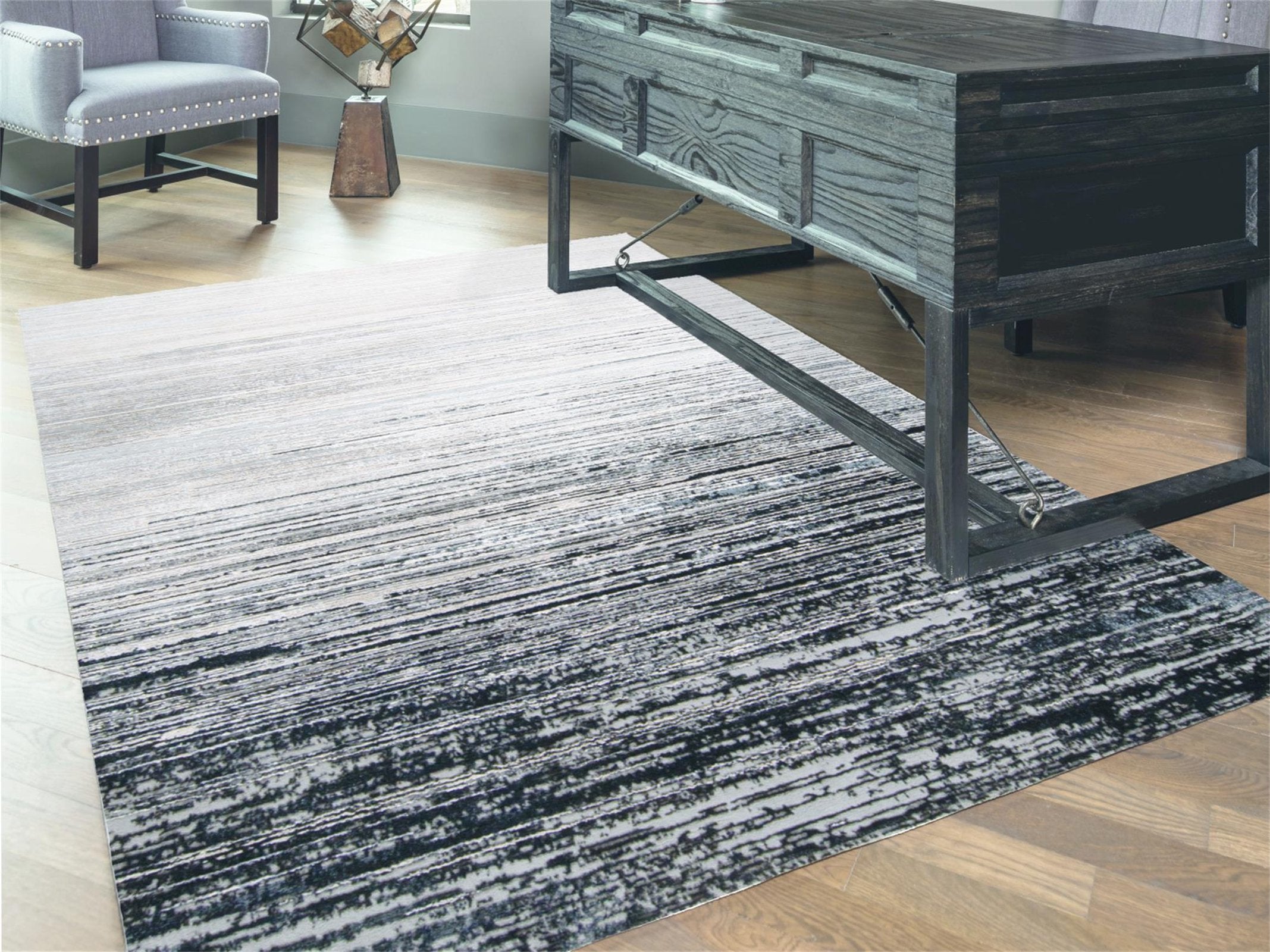 Feizy Micah 3337F Rug in Black/Dark Gray