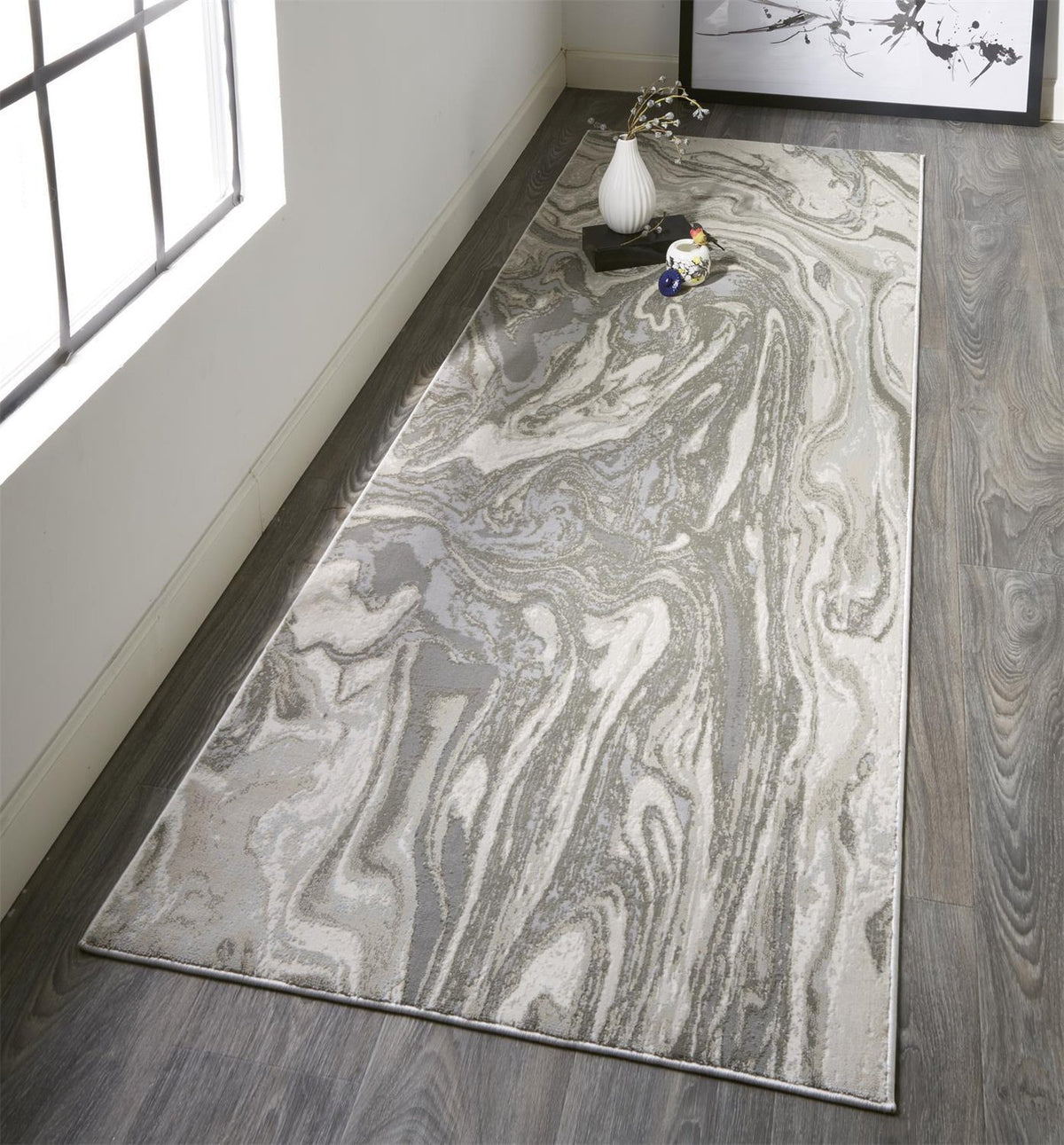 Feizy Prasad 3894F Rug in Light Gray