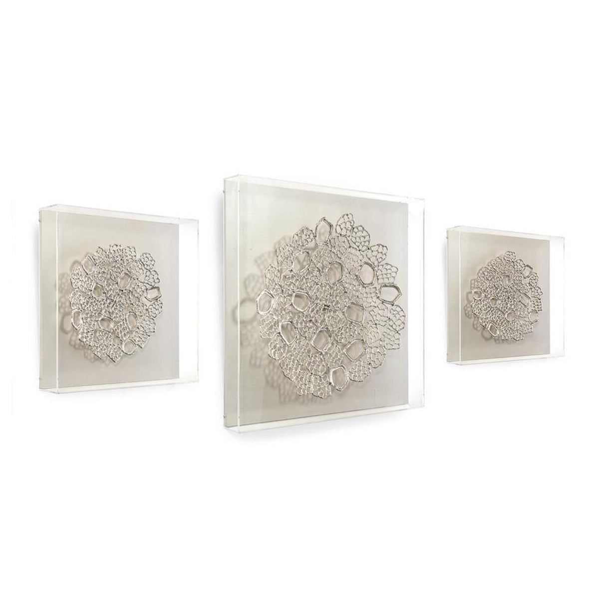 John Richard Set of Three Silver Lace Wall Art