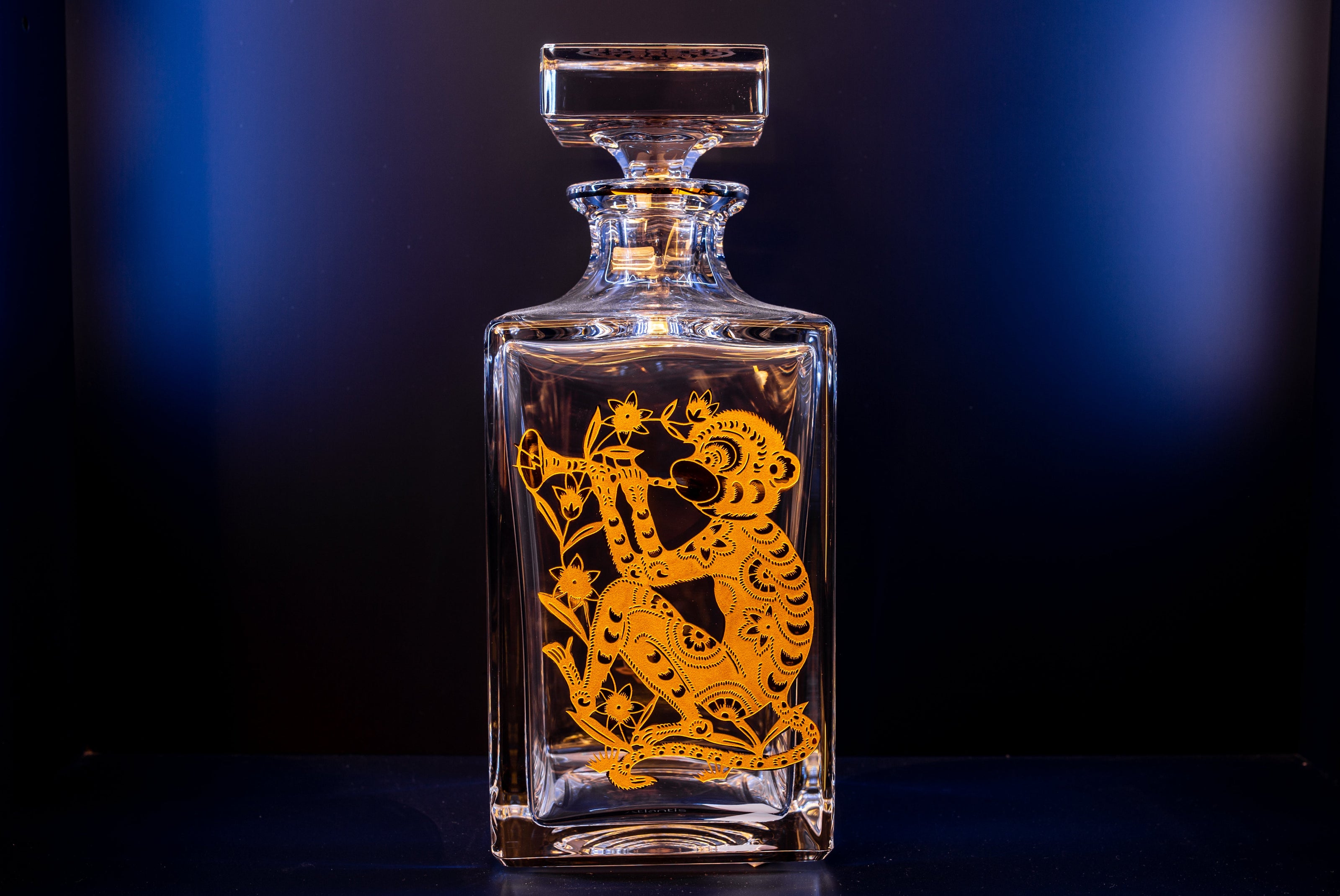 Vista Alegre Golden Whisky Decanter with Gold Monkey