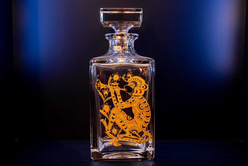 Vista Alegre Golden Whisky Decanter with Gold Monkey
