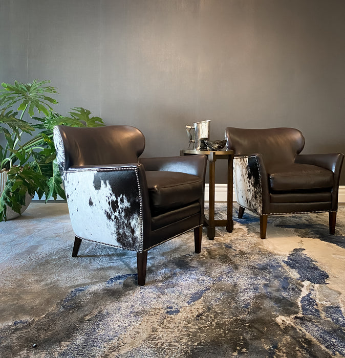 Hooker Furniture Kato Leather Club Chair-Salt Pepper Hair on Hide Floor Sample