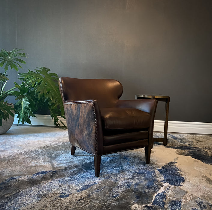 Hooker Furniture Living Room Kato Leather Club Chair-Dark Hair on Hide Floor Sample