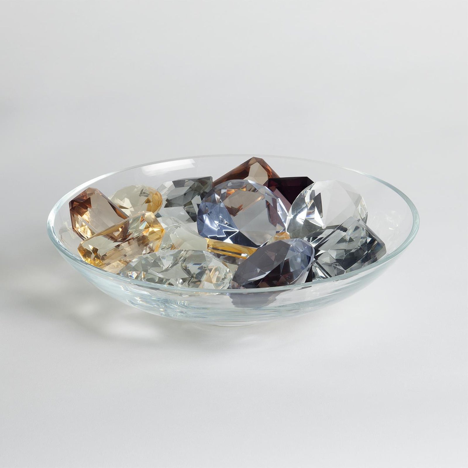 Global Views 9 Oxford Jewels One of Each Color on Clear Bowl