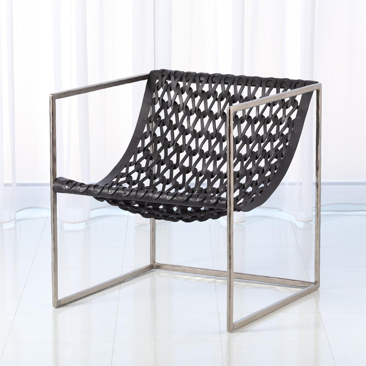 Global Views Bronze Dark Brown Leather Knit Pearl Chair