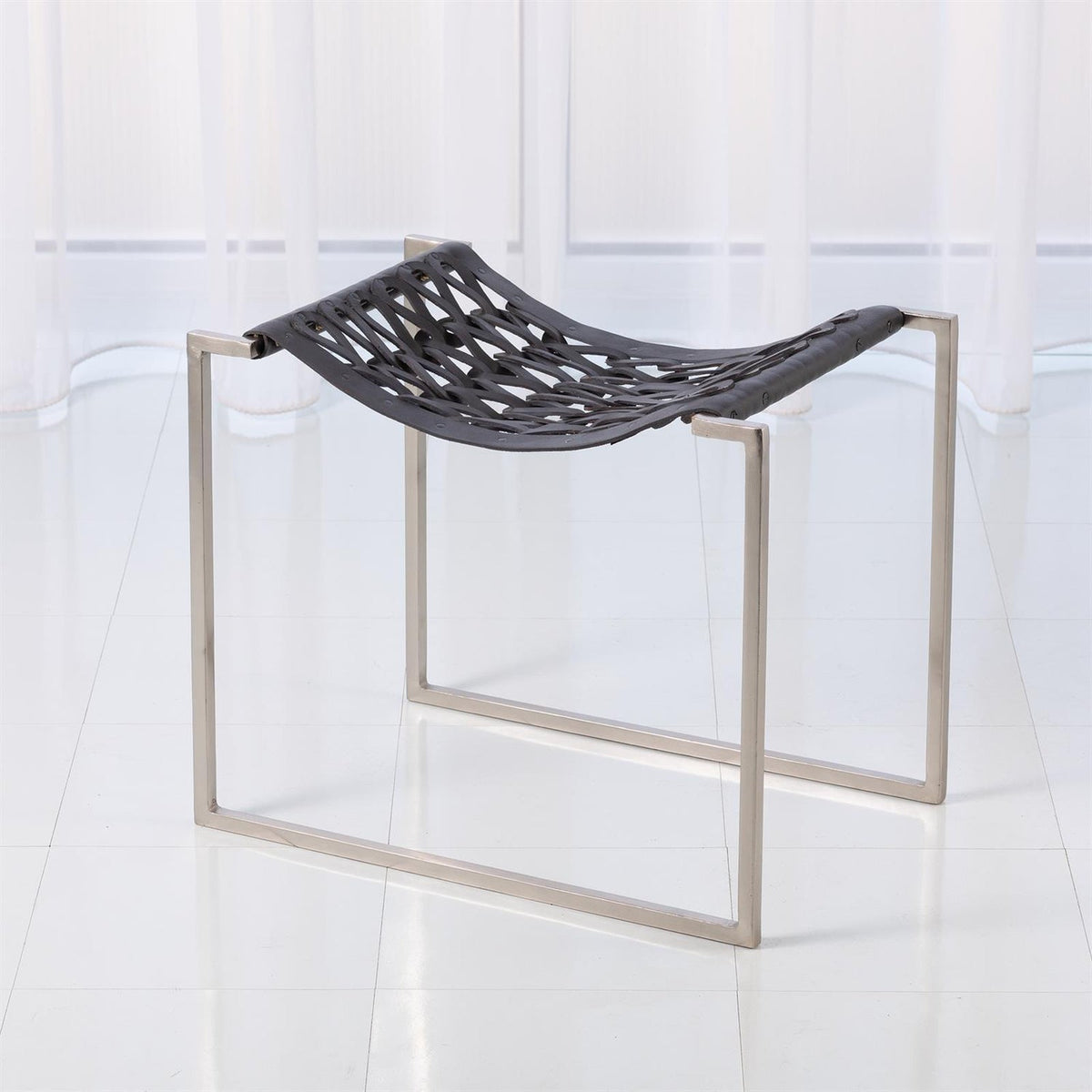 Global Views Bronze Dark Brown Leather Knit Pearl Stool