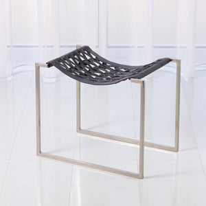 Global Views Bronze Dark Brown Leather Knit Pearl Stool
