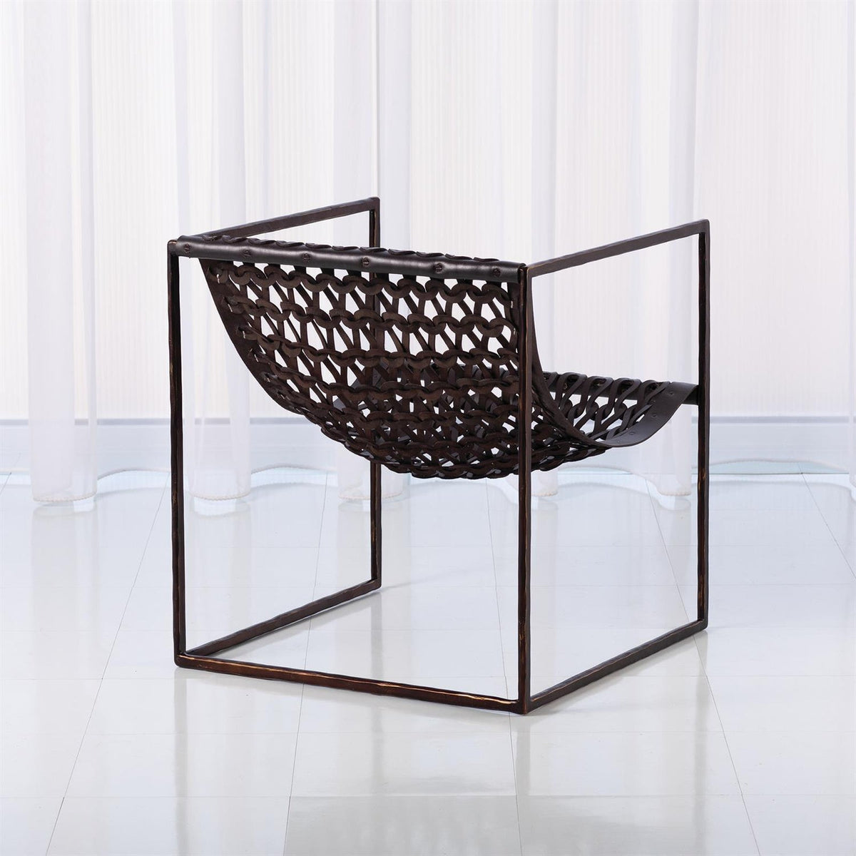 Global Views Bronze Dark Brown Leather Knit Pearl Chair