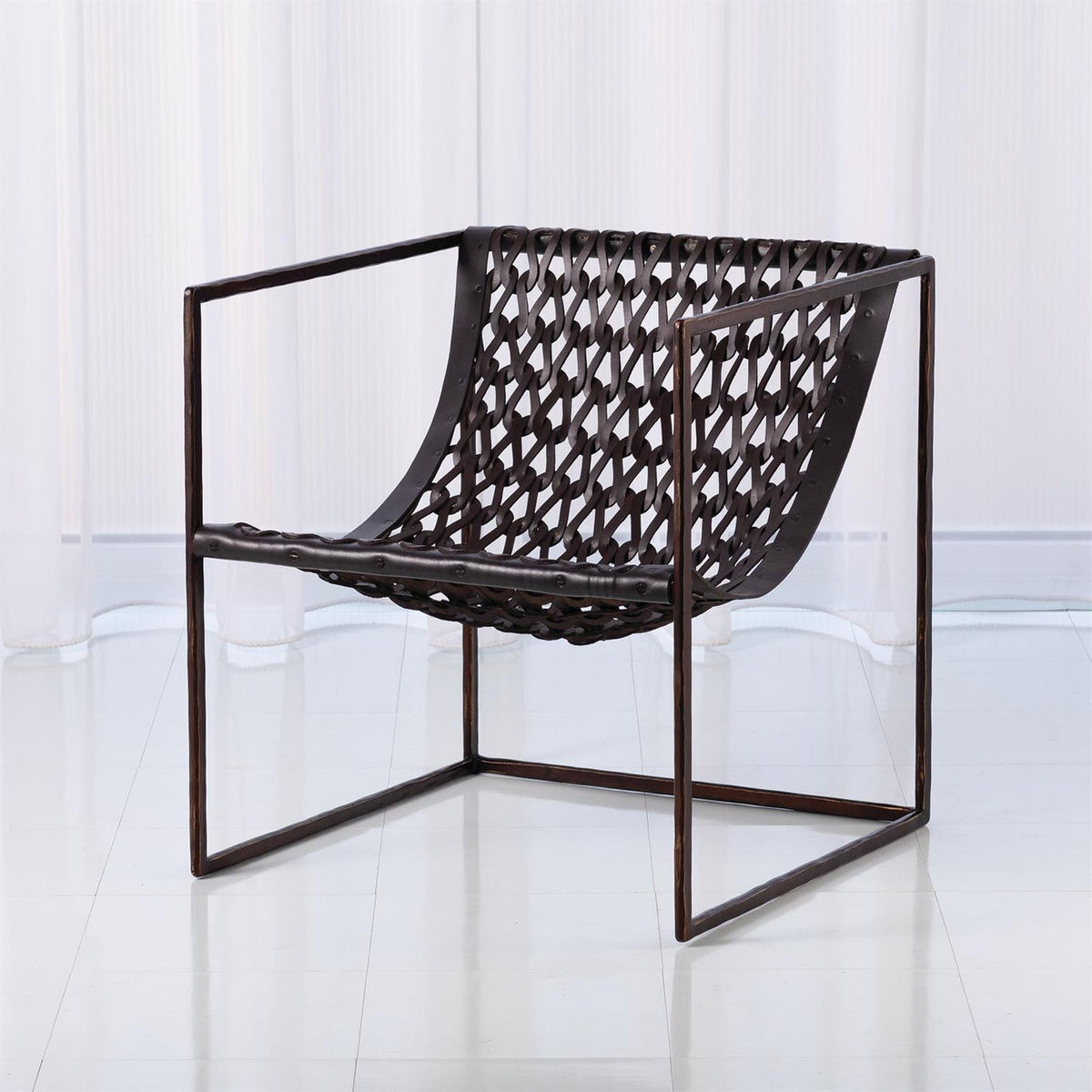 Global Views Bronze Dark Brown Leather Knit Pearl Chair