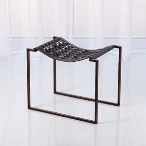 Global Views Bronze Dark Brown Leather Knit Pearl Stool