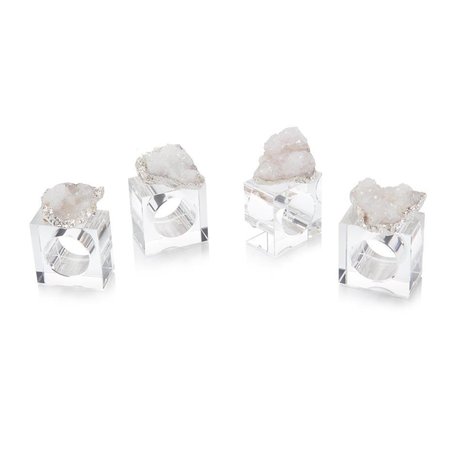 John Richard Set of Four White and Silver Geode Napkin Rings