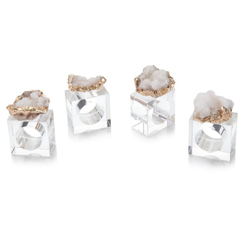 John Richard Decor Set of Four White and Gold Geode Napkin Rings