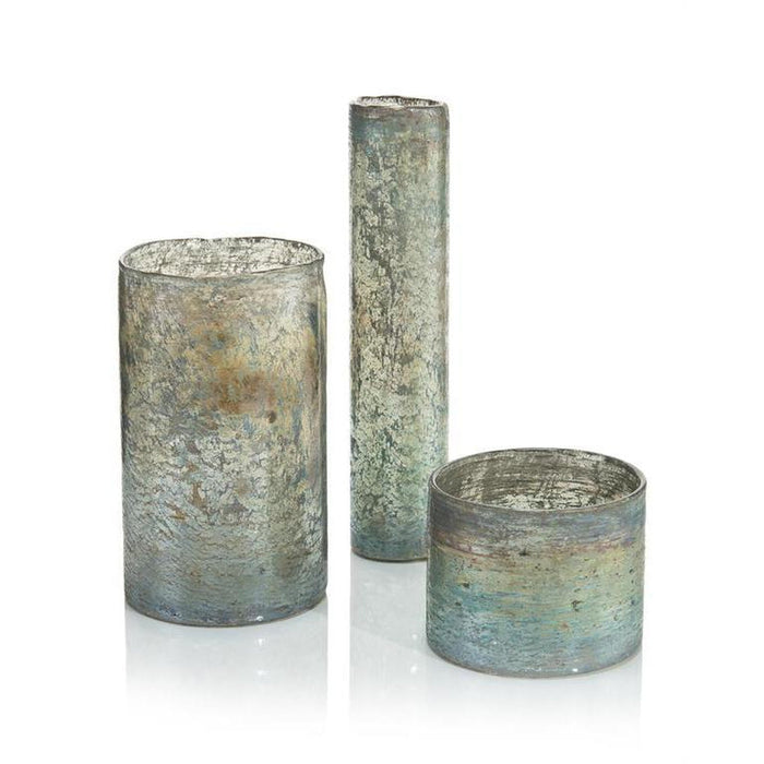 John Richard Set of Three Foil and Green Cylindrical Vases