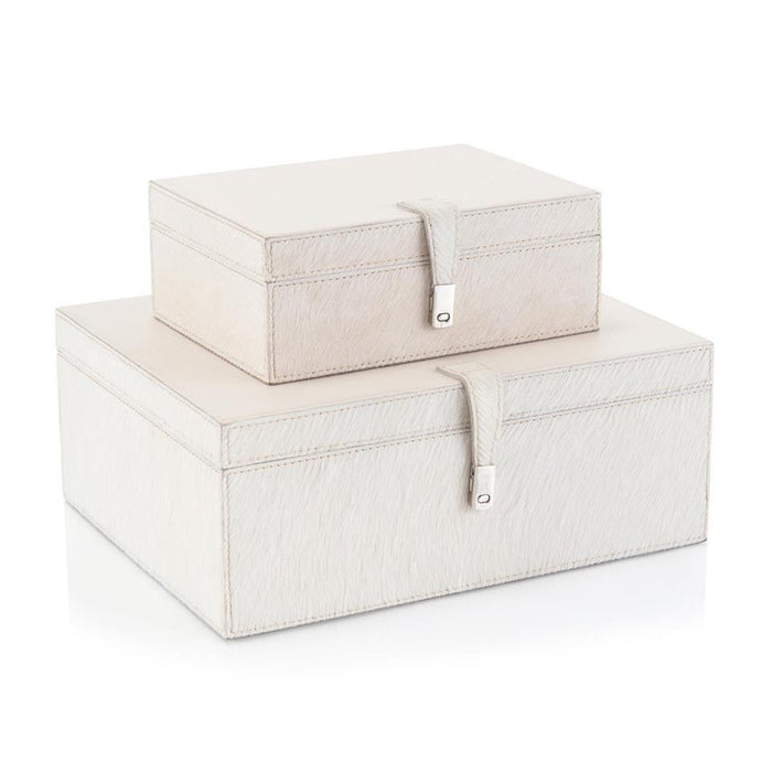 John Richard Set of Two Cream Leather Boxes
