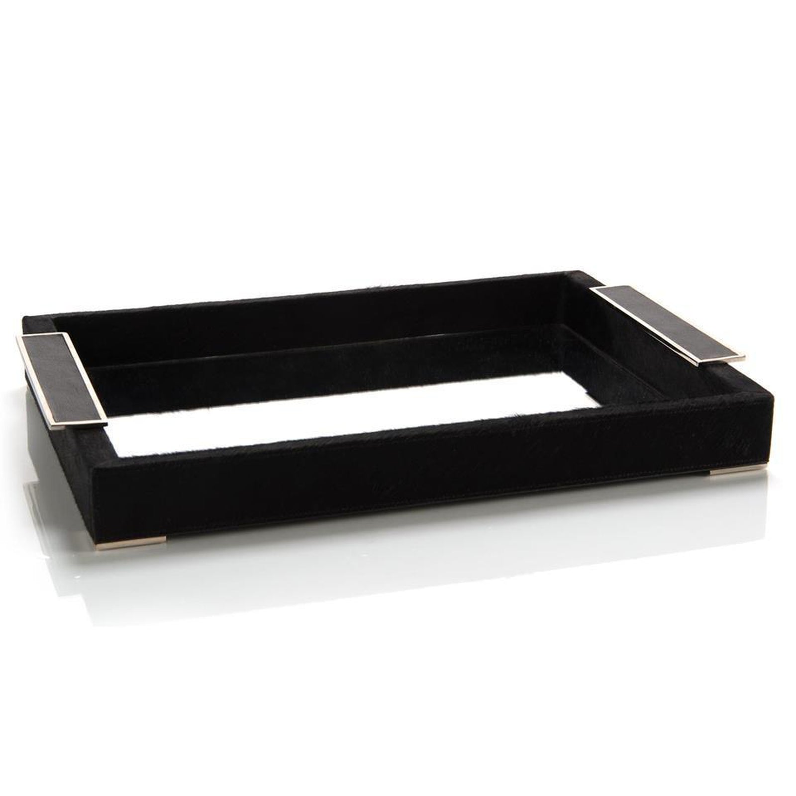 John Richard Decor Black Leather and Mirror Tray