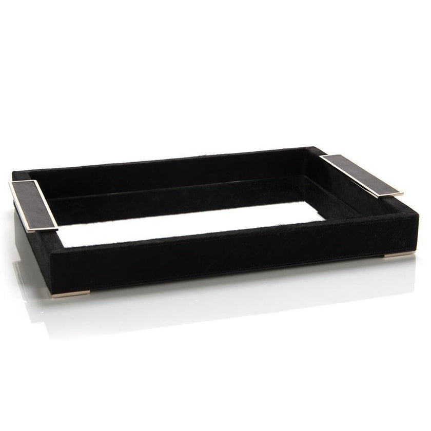 John Richard Decor Black Leather and Mirror Tray