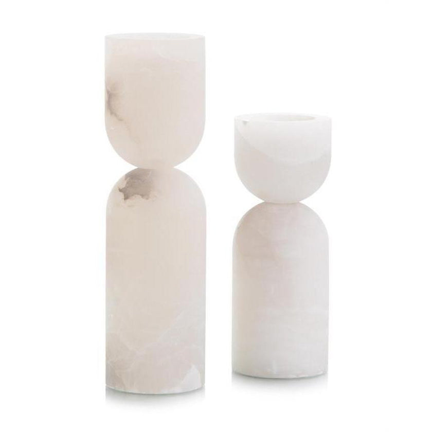 John Richard Decor Set of Two Alabaster Candleholders