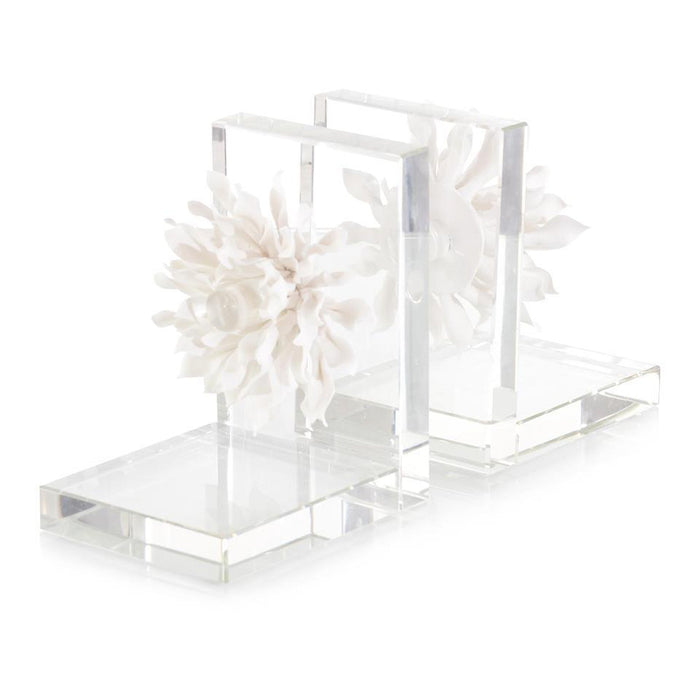 John Richard Set of Two Porcelain Petals and Crystal Bookends
