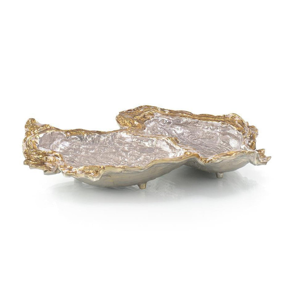John Richard Decor Double Oyster Bowl in Gold and Silver Enamel