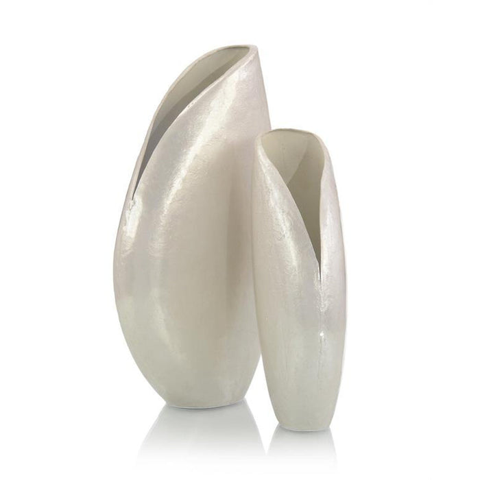 John Richard Set of Two White Pearlized Oval Vases