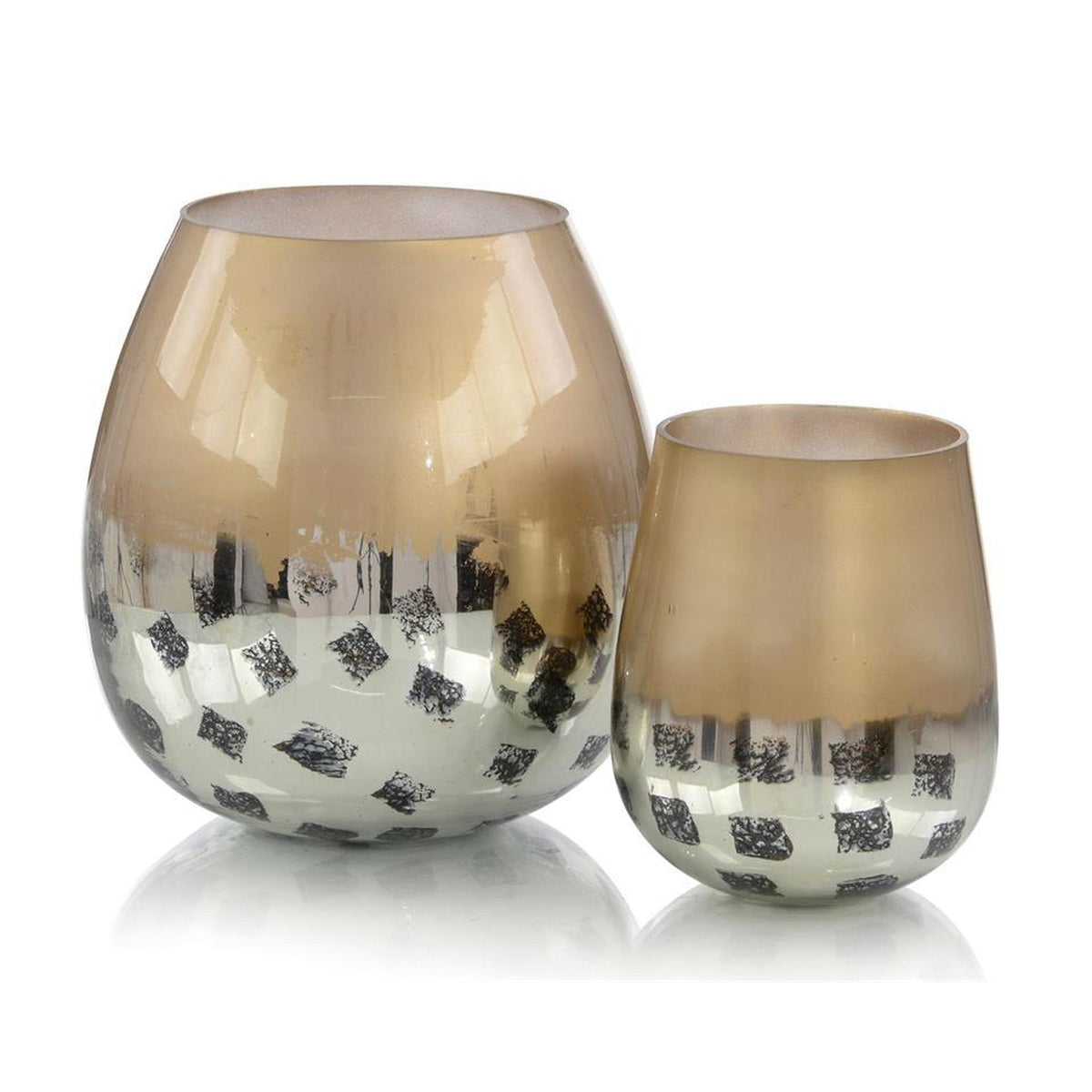 John Richard Decor Set of Two Gold and Black Deco Dots Glass Vases