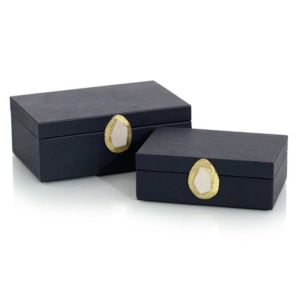 John Richard Decor Set of Two Midnight Blue Leather Boxes