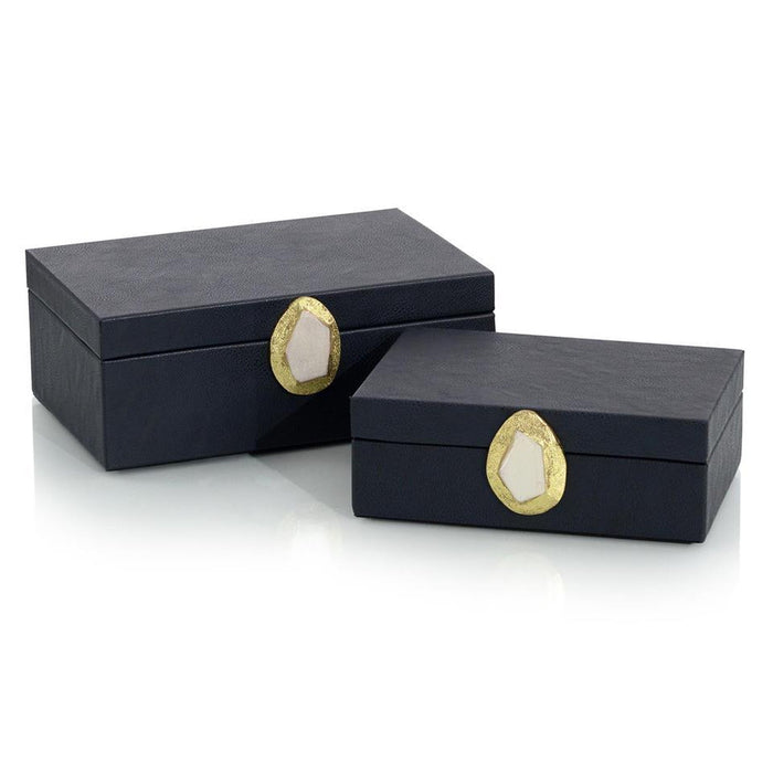 John Richard Set of Two Midnight Blue Leather Boxes