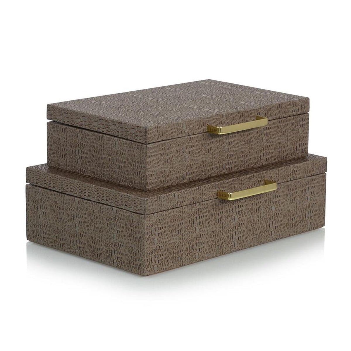 John Richard Decor Set of Two Tobacco Alligator Leather Boxes