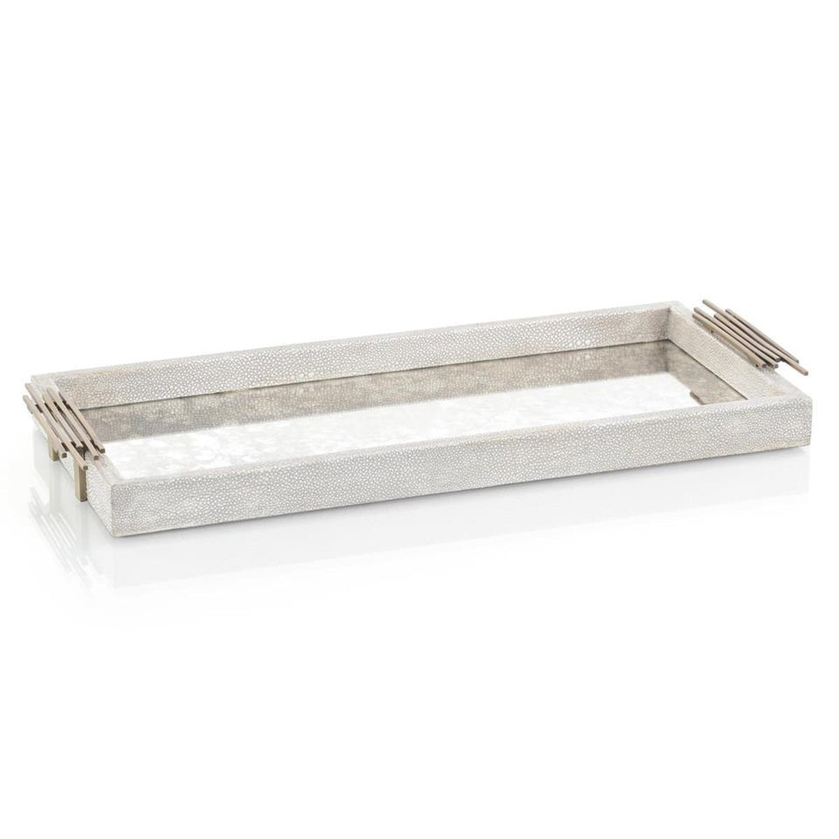John Richard Decor Grey Shagreen and Mirrored Glass Tray