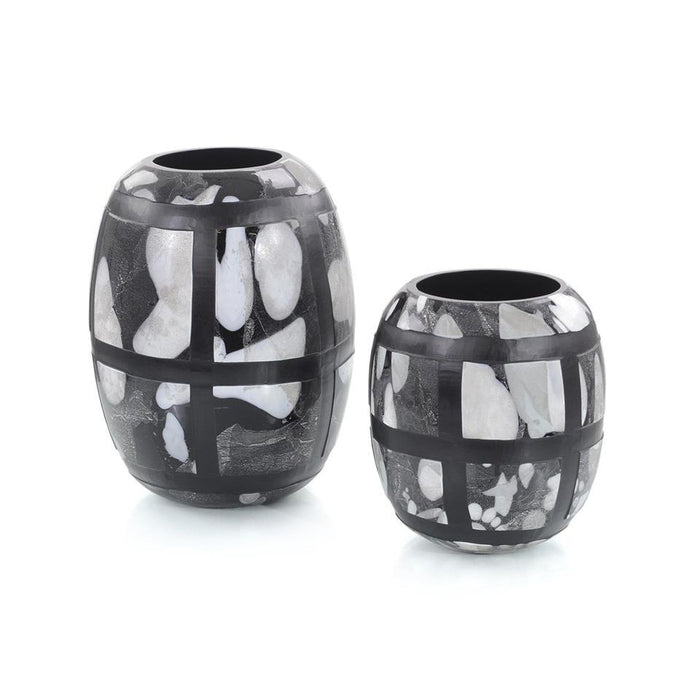 John Richard Set of Two Black-and-White Glass Vases