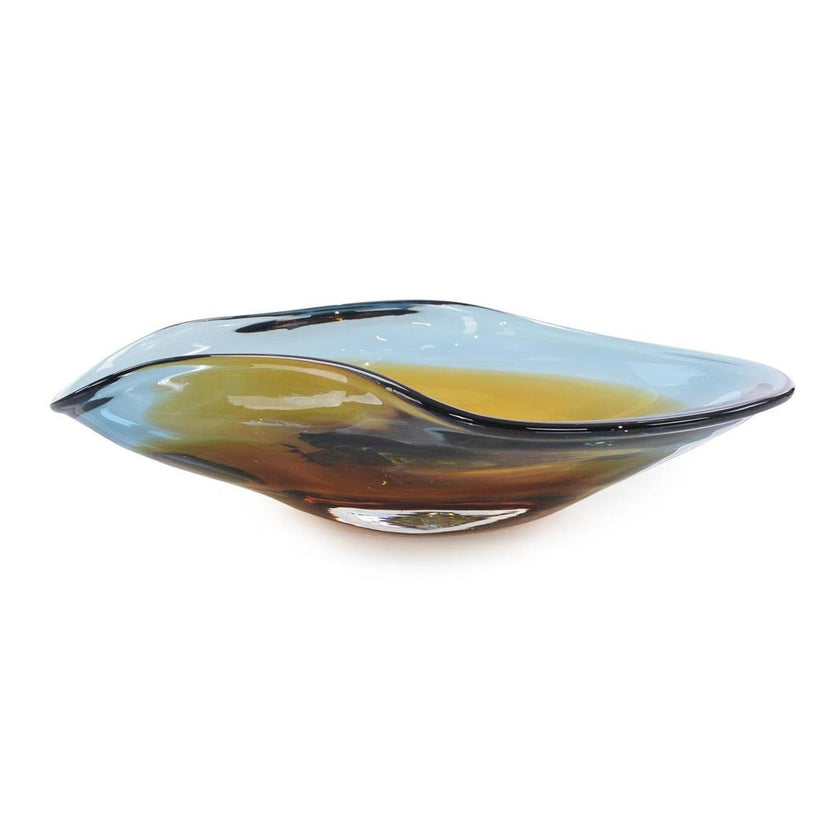John Richard Decor Handblown Dark Blue and Amber Curved Bowl