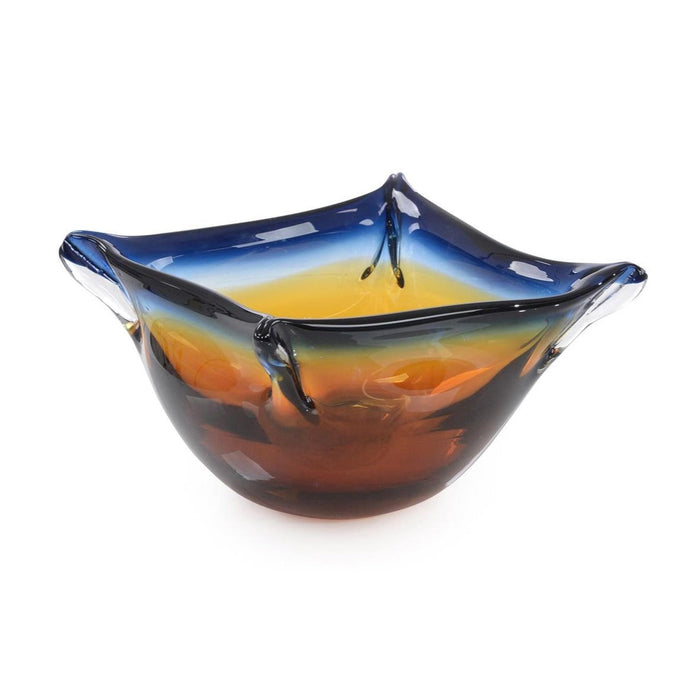 John Richard Handblown Dark Blue And Amber Glass Bowl