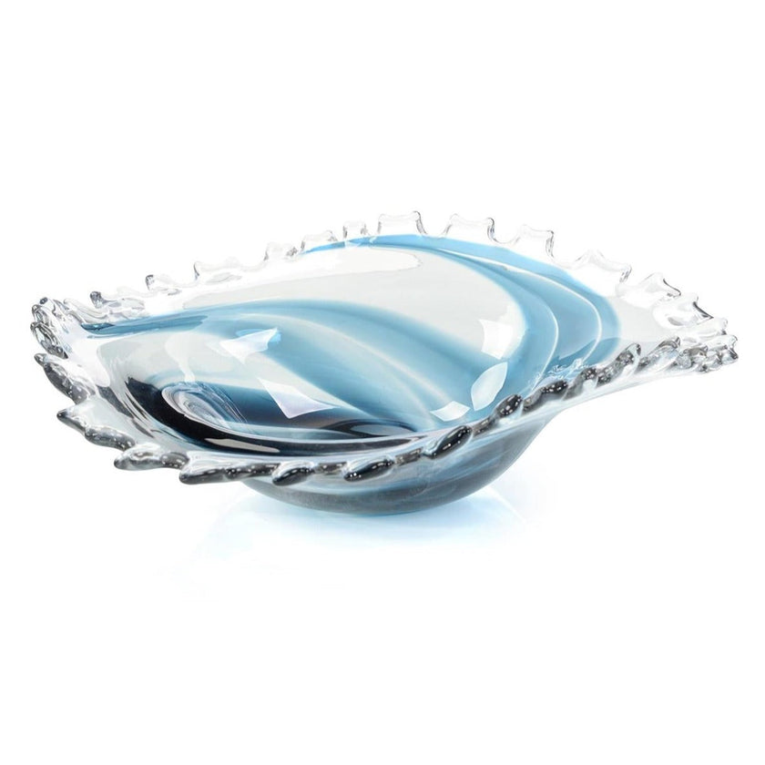 John Richard Decor Hand-Blown Blue and Clear Glass Bowl