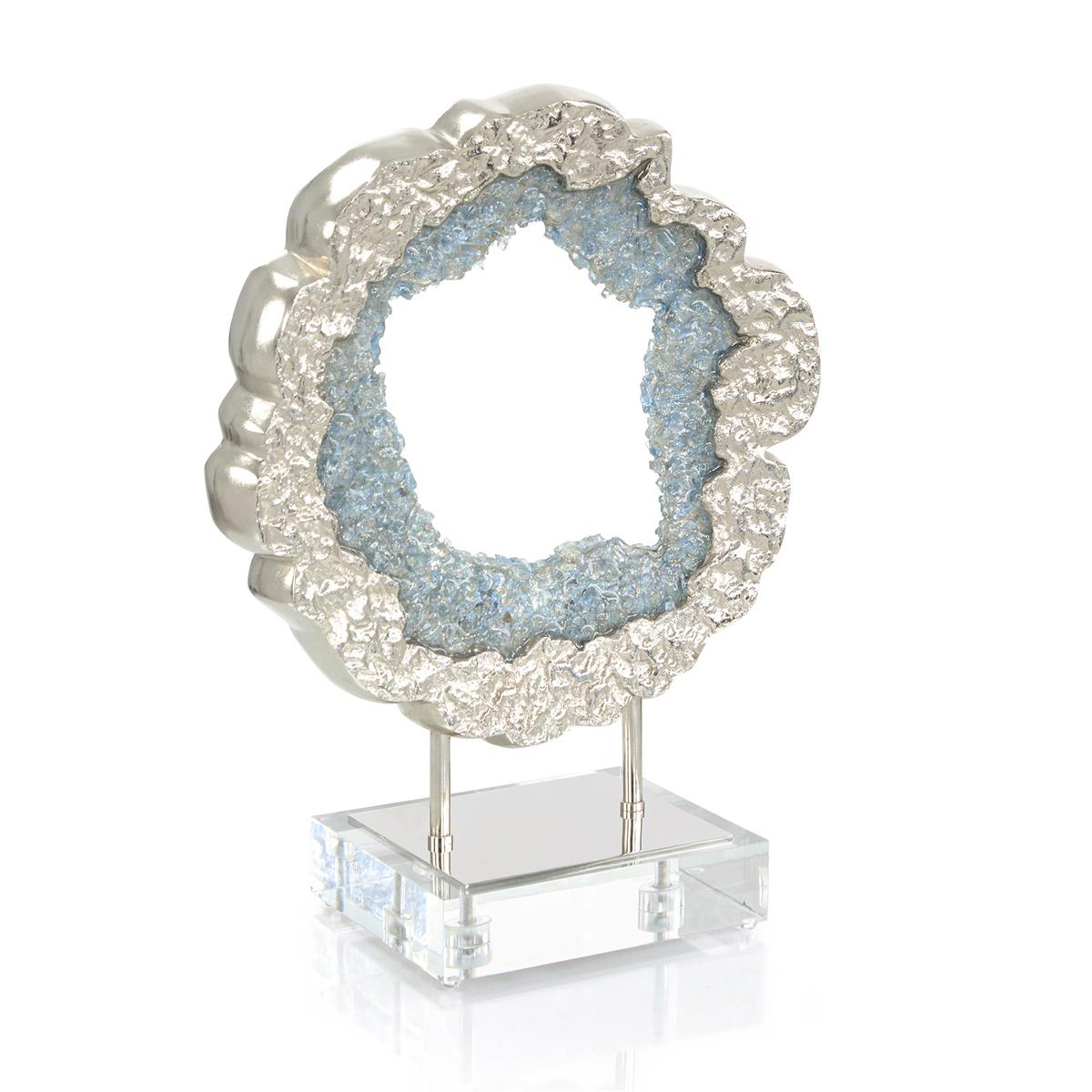 John Richard Decor Hammered Nickel and Sea Blue Geode Sculpture
