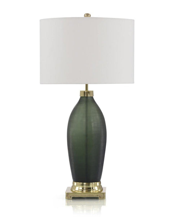 John Richard Emerald Green Etched Glass Table Lamp