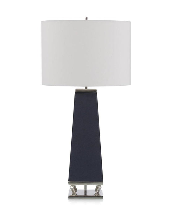 John Richard Navy Leather and Brushed Nickel Table Lamp