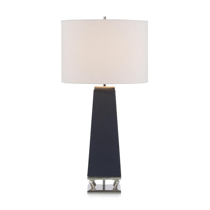 John Richard Navy Leather and Brushed Nickel Table Lamp