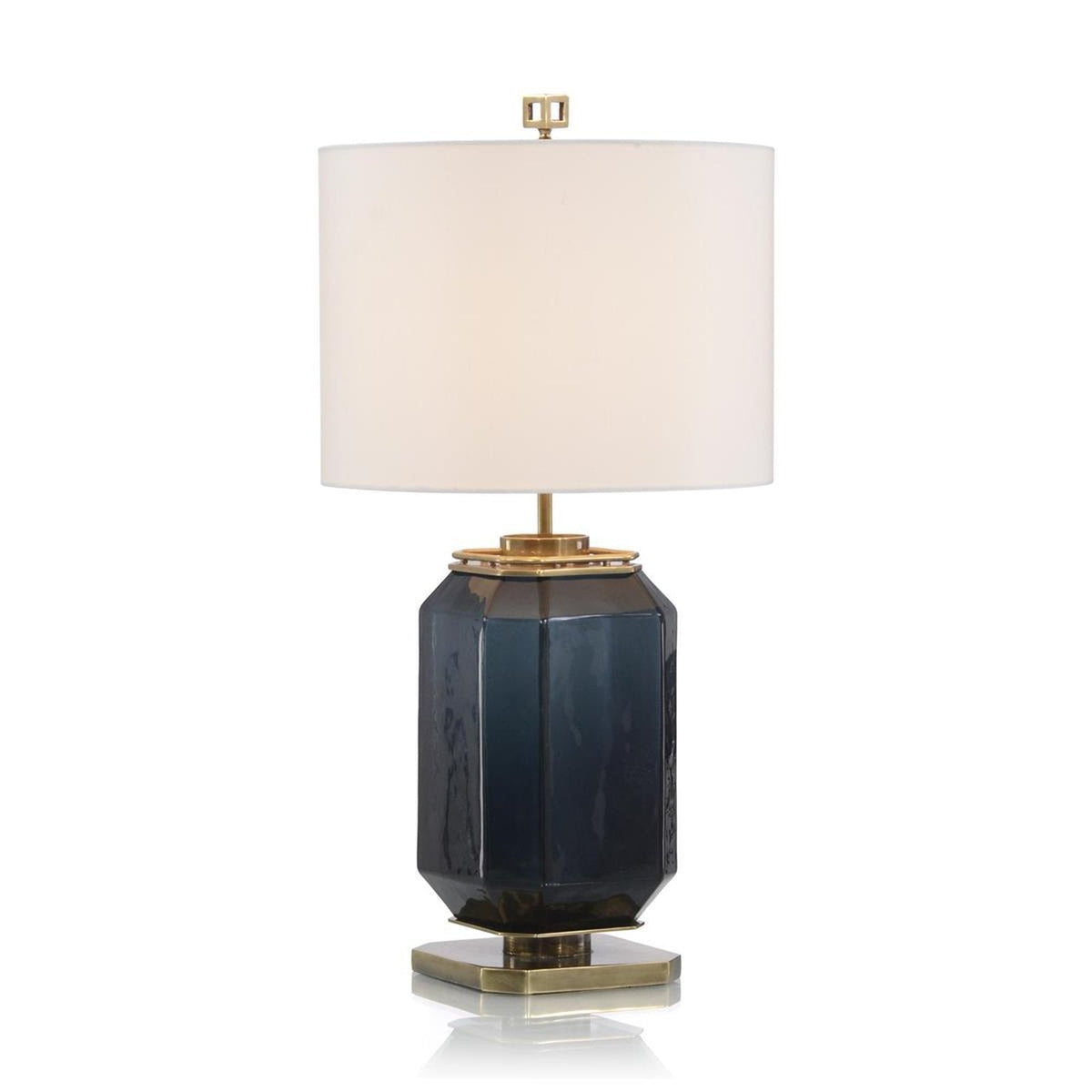 John Richard Navy Blue Glass and Brass Table Lamp