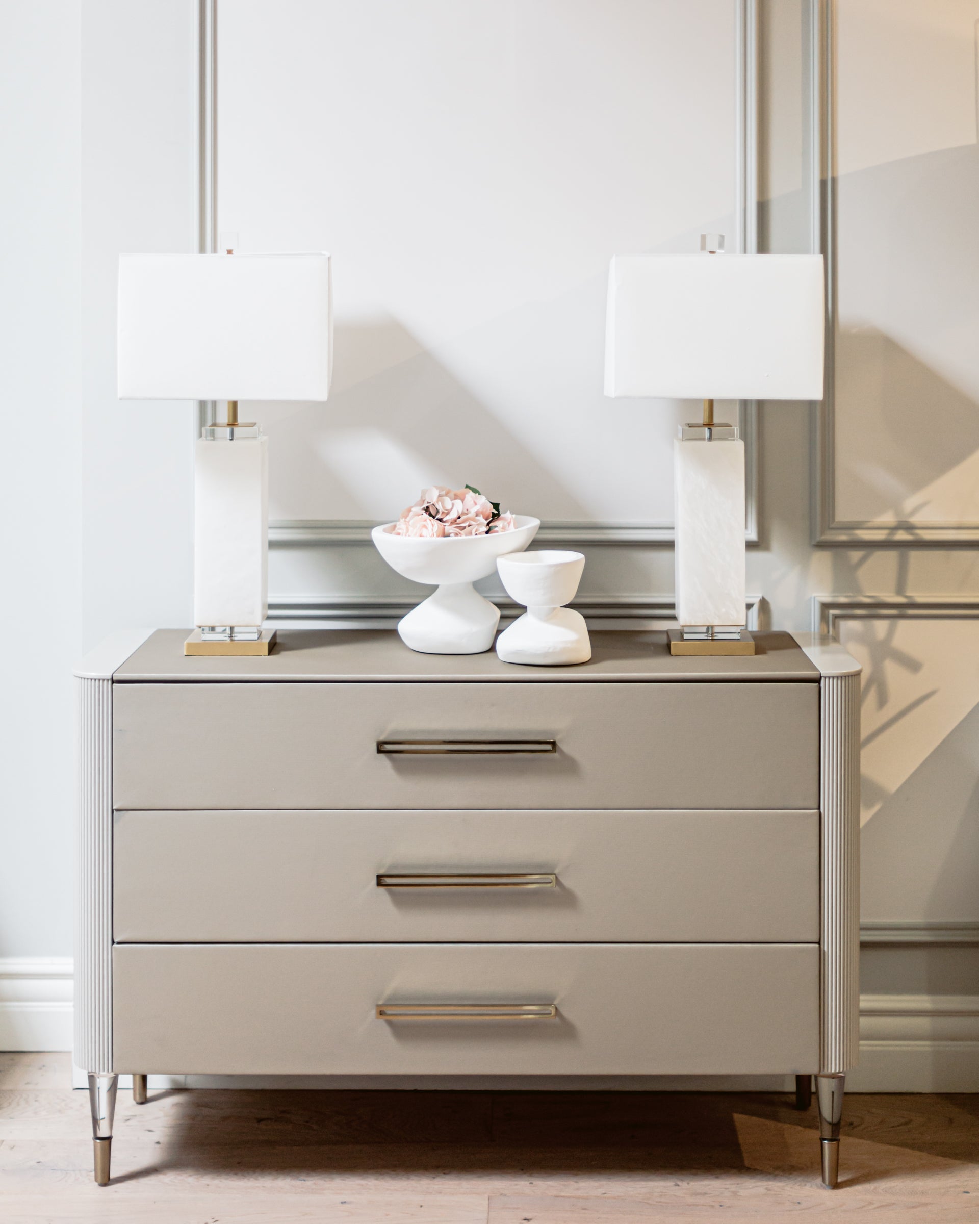 John Richard White Alabaster Column Table Lamp Floor Sample