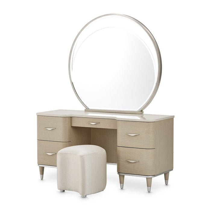 Michael Amini Eclipse Vanity Desk Mirror & Stool 3 pc