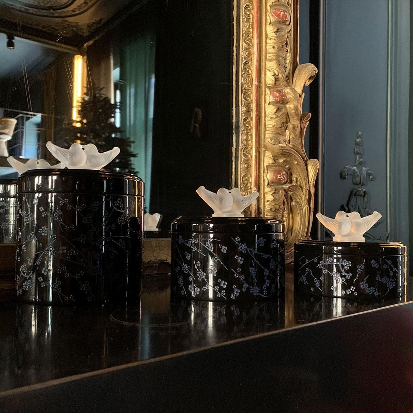 Lalique Fleurs De Cerisier Lacquered Wood Box Large Size