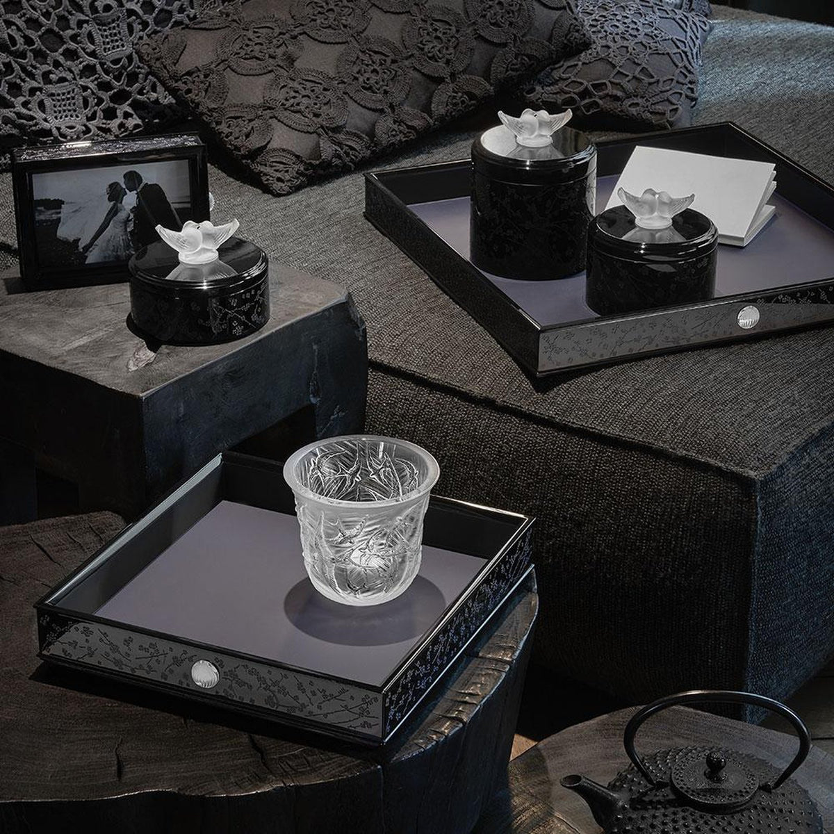 Lalique Fleurs De Cerisier Lacquered Wood Box Medium Size