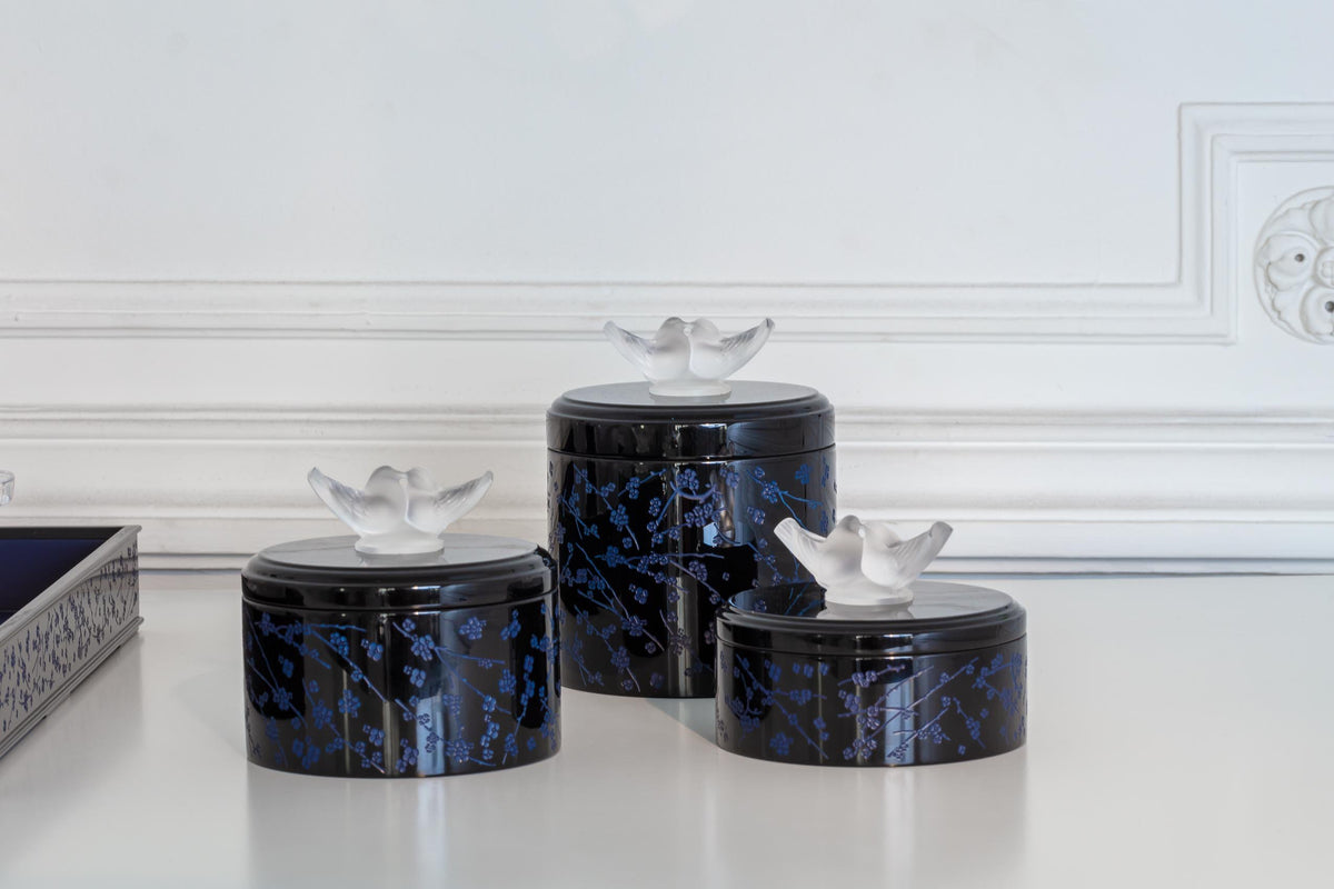Lalique Fleurs De Cerisier Lacquered Wood Box Medium Size