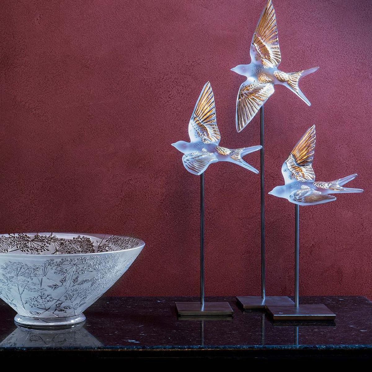 Lalique Swallow Wings Up Wall Sculpture