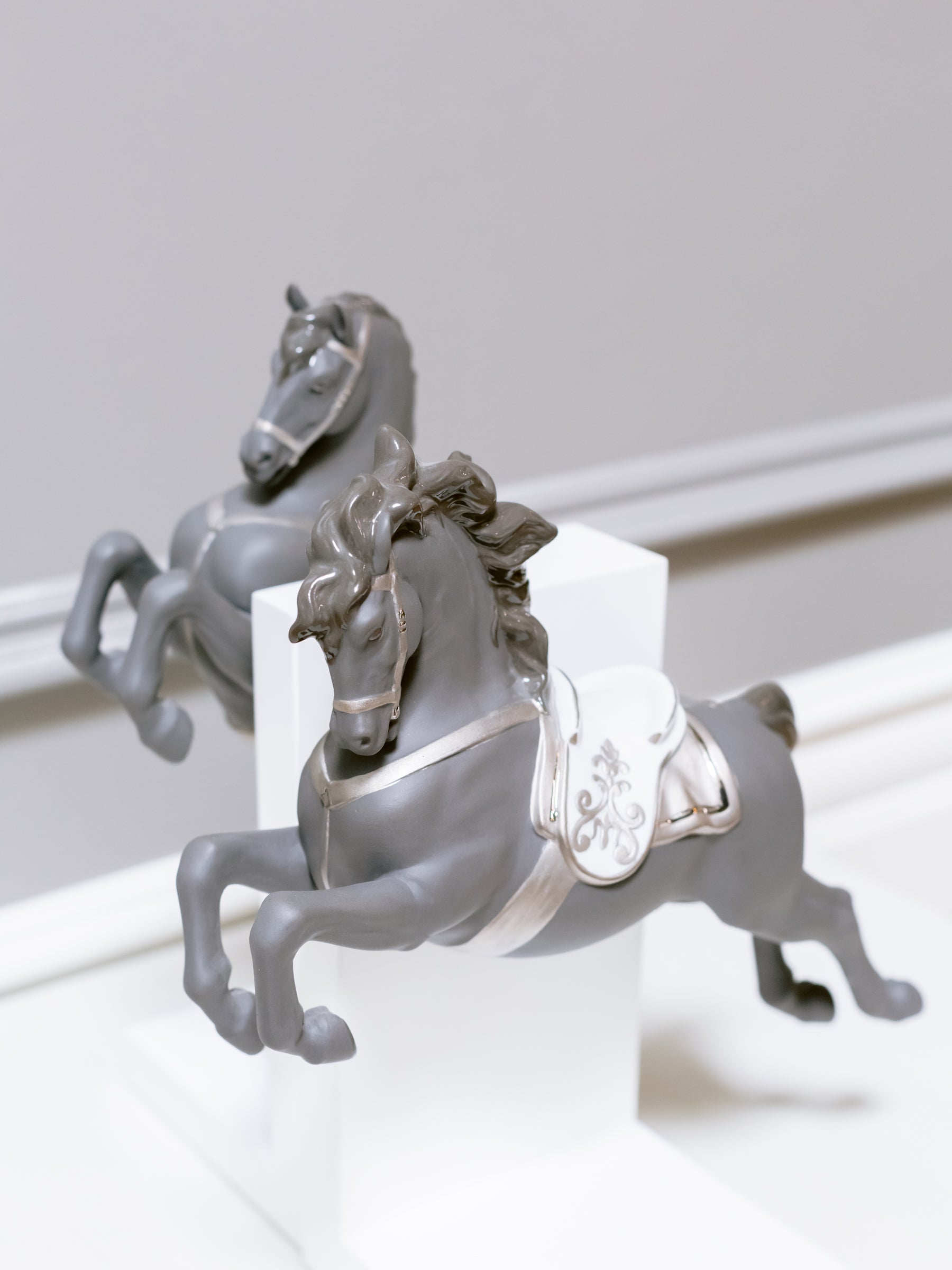 Lladro Horse Figurines on Pirouette and Courbette Set of 2 Floor Sample